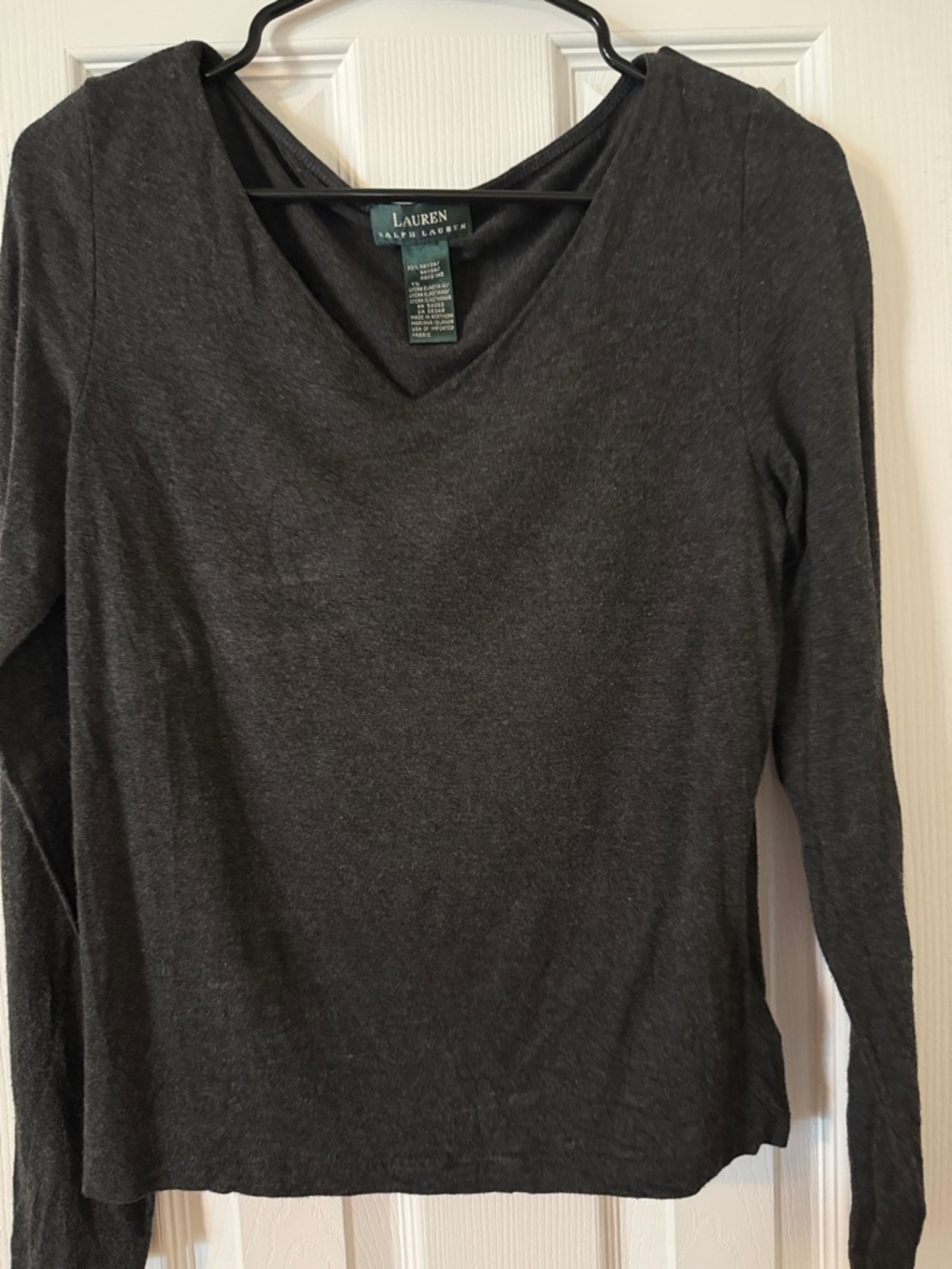 Lauren Ralph Lauren Charcoal V-Neck Long Sleeve Tee